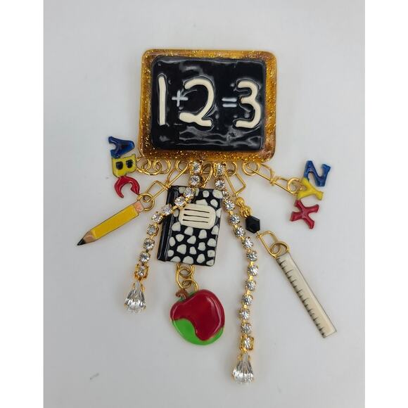 Lunch at the Ritz "Pop Quiz" Brooch Pin Pendant Austrian Crystals School Charms - Picture 1 of 8